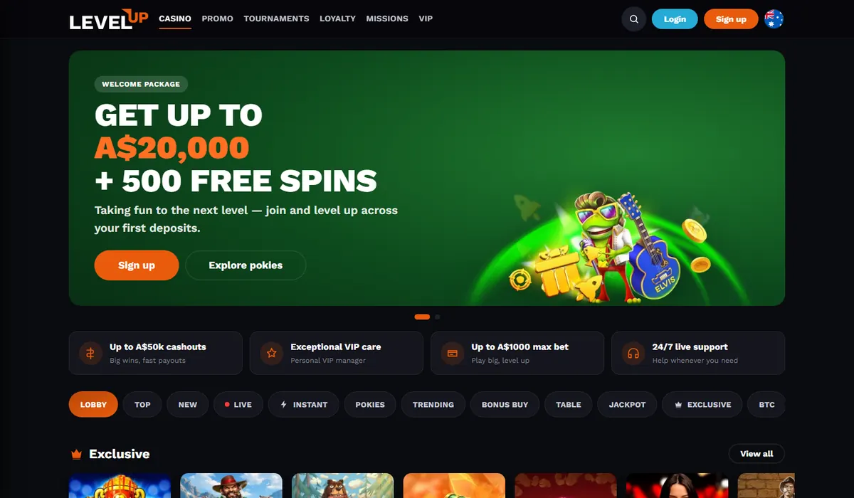 LevelUp Casino lobby
